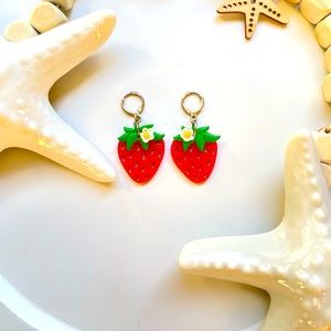 Sparkly red strawberry dangle earrings